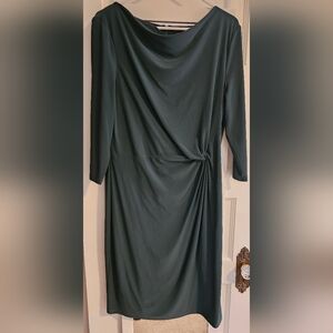 Lauren Ralph Lauren Women's Green Ruched Cowl-Neck Sheath Dress Size 14